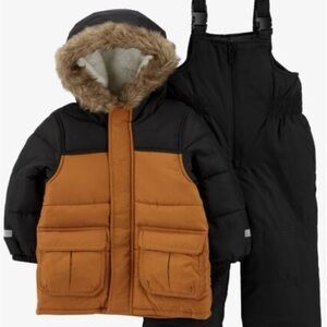 Carter's Black and Brown Kids Puffer Jacket & Bib Set